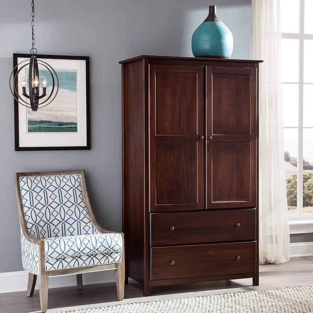 HELEN Wood Wardrobe Armoire – 2-Door Cherry Finish Clothing Cabinet