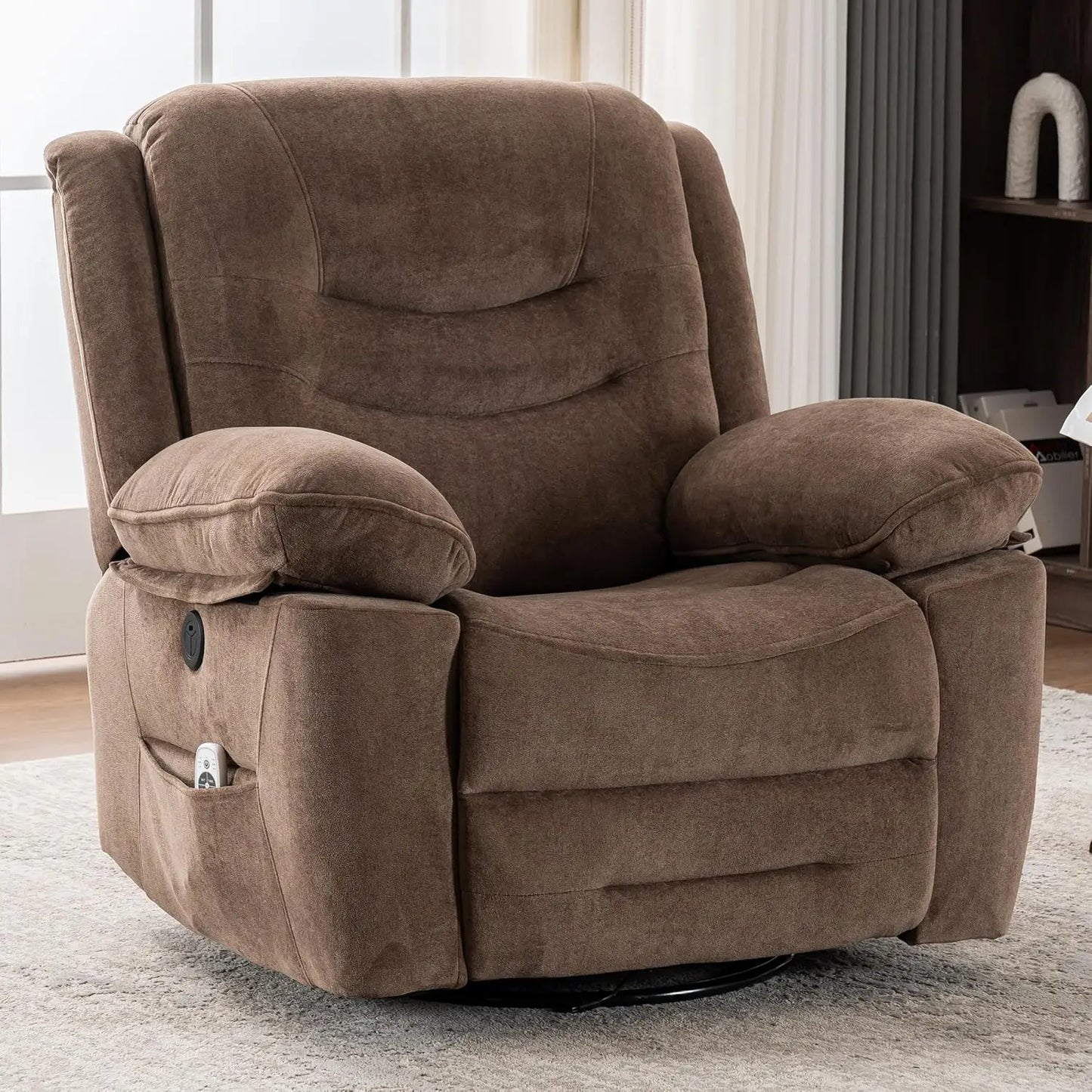 XAVIER Large Power Swivel Rocker Recliner with Massage & Heat, USB Port- 36.2" W