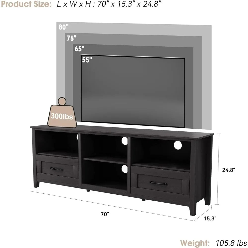 THOMAS Farmhouse TV Stand Modern Entertainment Center with – 70" W