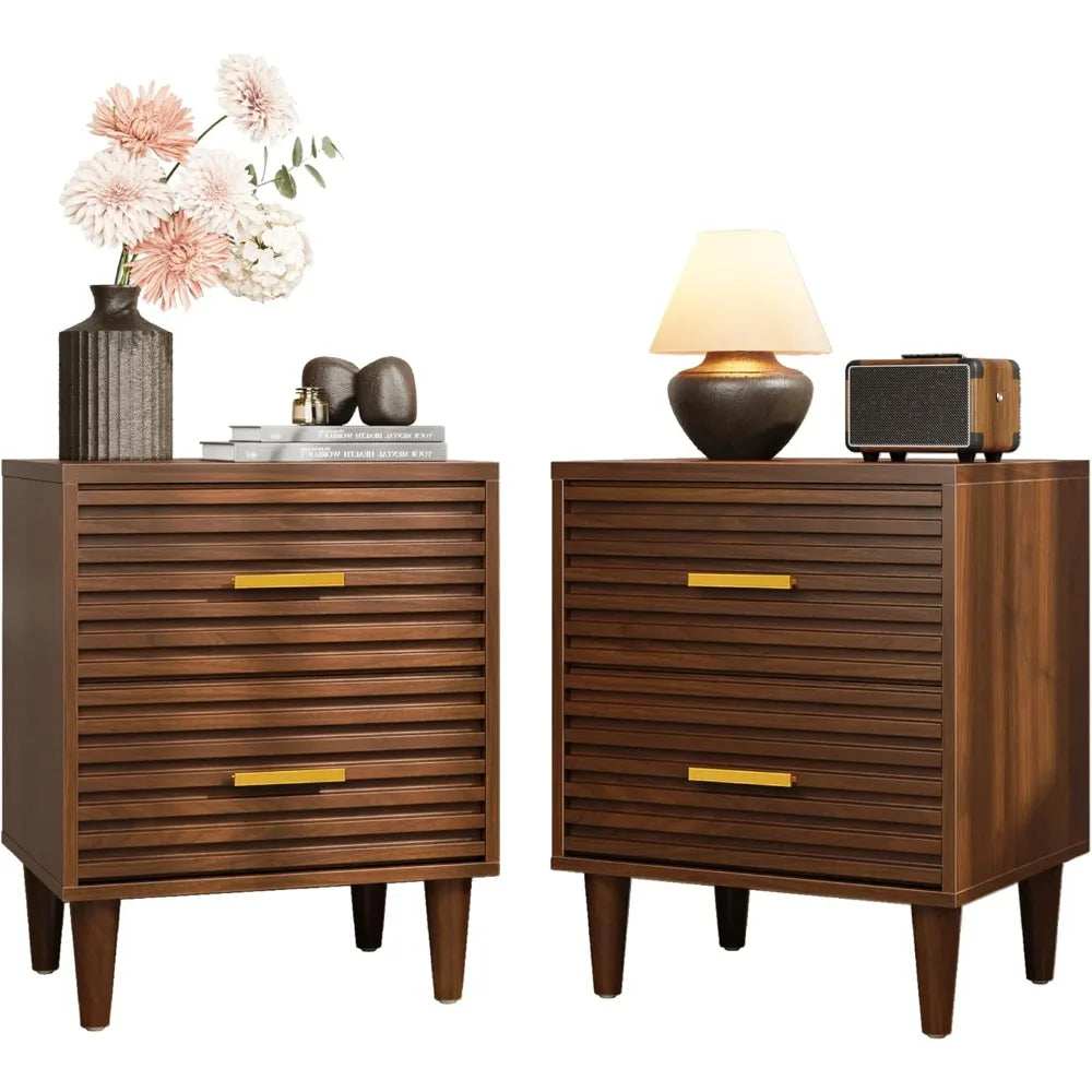 FATIMA Modern Wooden Nightstands - 19" Wide, Set of 2 with Storage Drawers