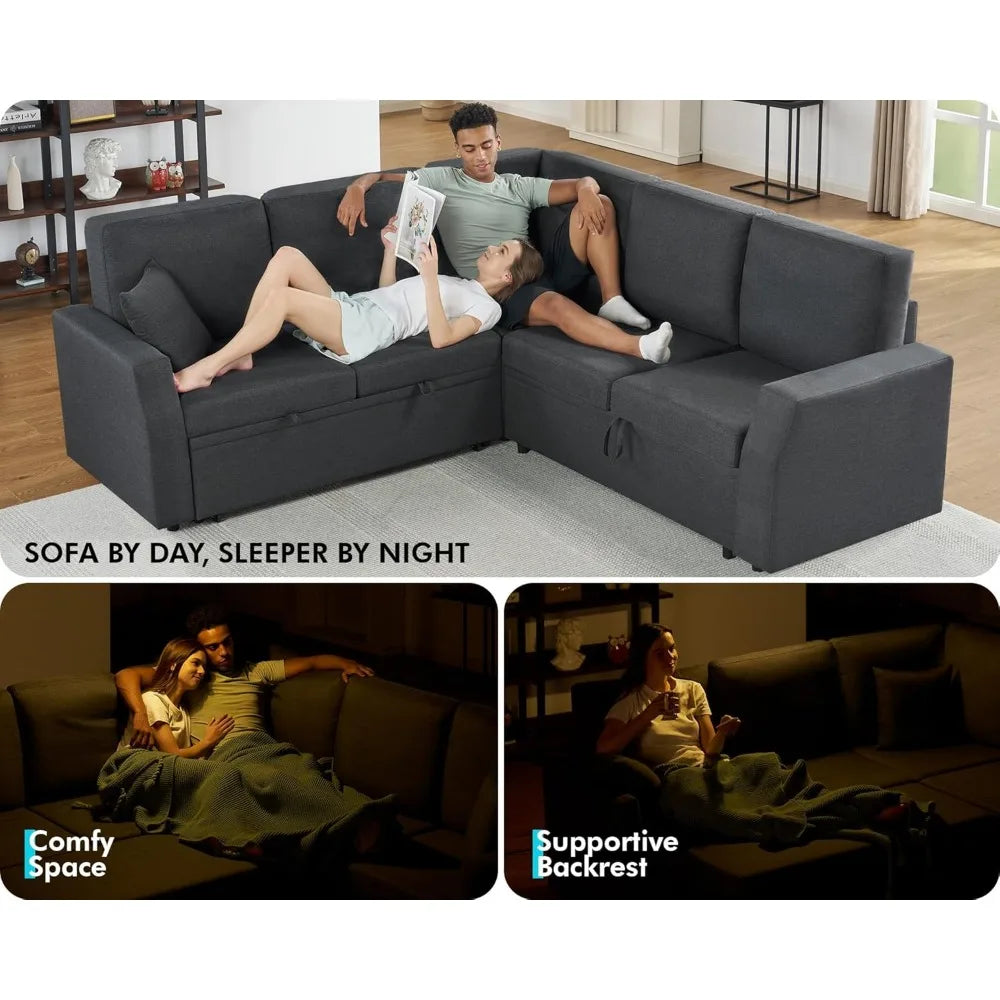 LONDYN Kirelan Modern L-Shaped Sleeper Sofa with Pull-Out Bed & Storage – Sectional Couch – 85" W