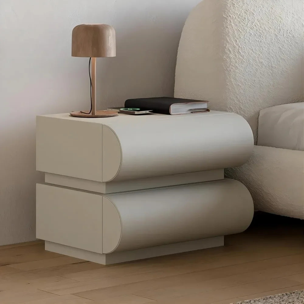 KAYLA Modern Black Leather Smart Nightstand with Wireless Charger - 19.7"