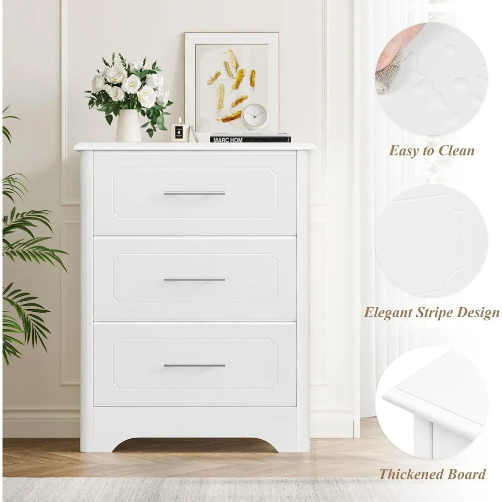 HAYDEN Modern White 3-Drawer Dresser - Elegant Wood Chest for Bedroom - 23.62" Wide
