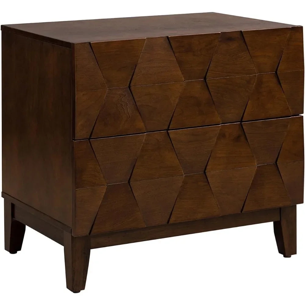 MAGGIE Modern Wooden Nightstand Set of 2 - 32'' Wide 2-Drawer Hexagonal Design with Charging Station