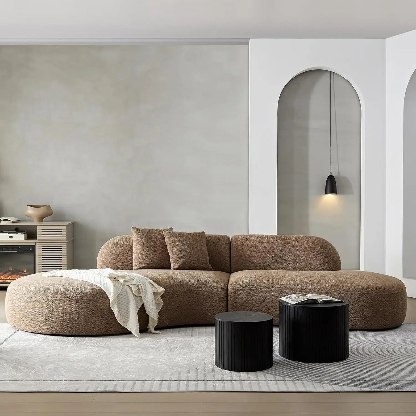 JOCELYN Curved Modular Sectional Sofa - Modern Boucle Fabric, 6-Seater - 135.4"W