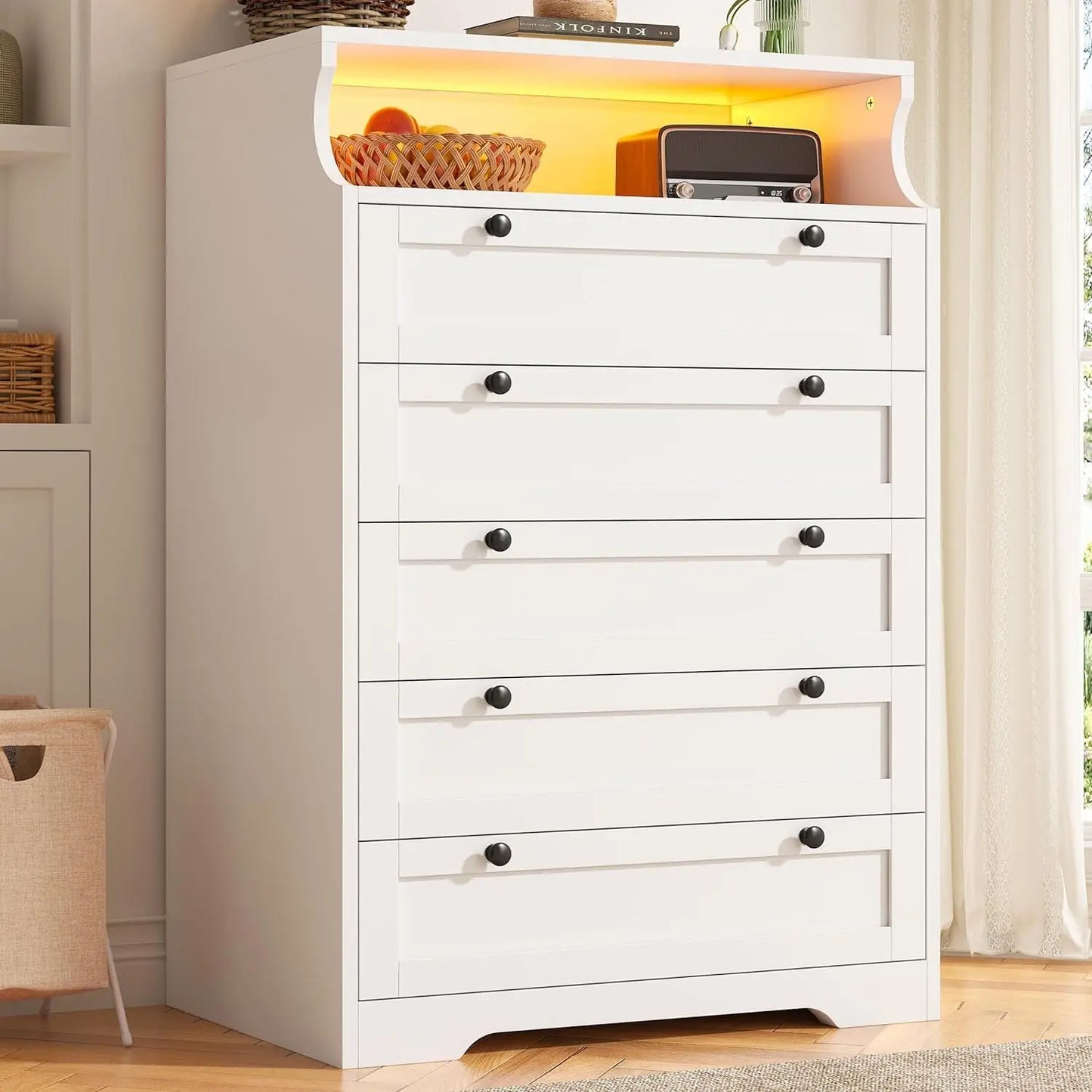 SAMARA Modern LED Tall Dresser - 5 Drawer Storage Chest for Bedroom - 31.5"W
