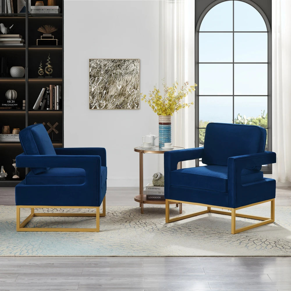 RYDER Modern Style Accent Chair – Velvet Upholstered Armchair with Gold Metal Base- 29" W