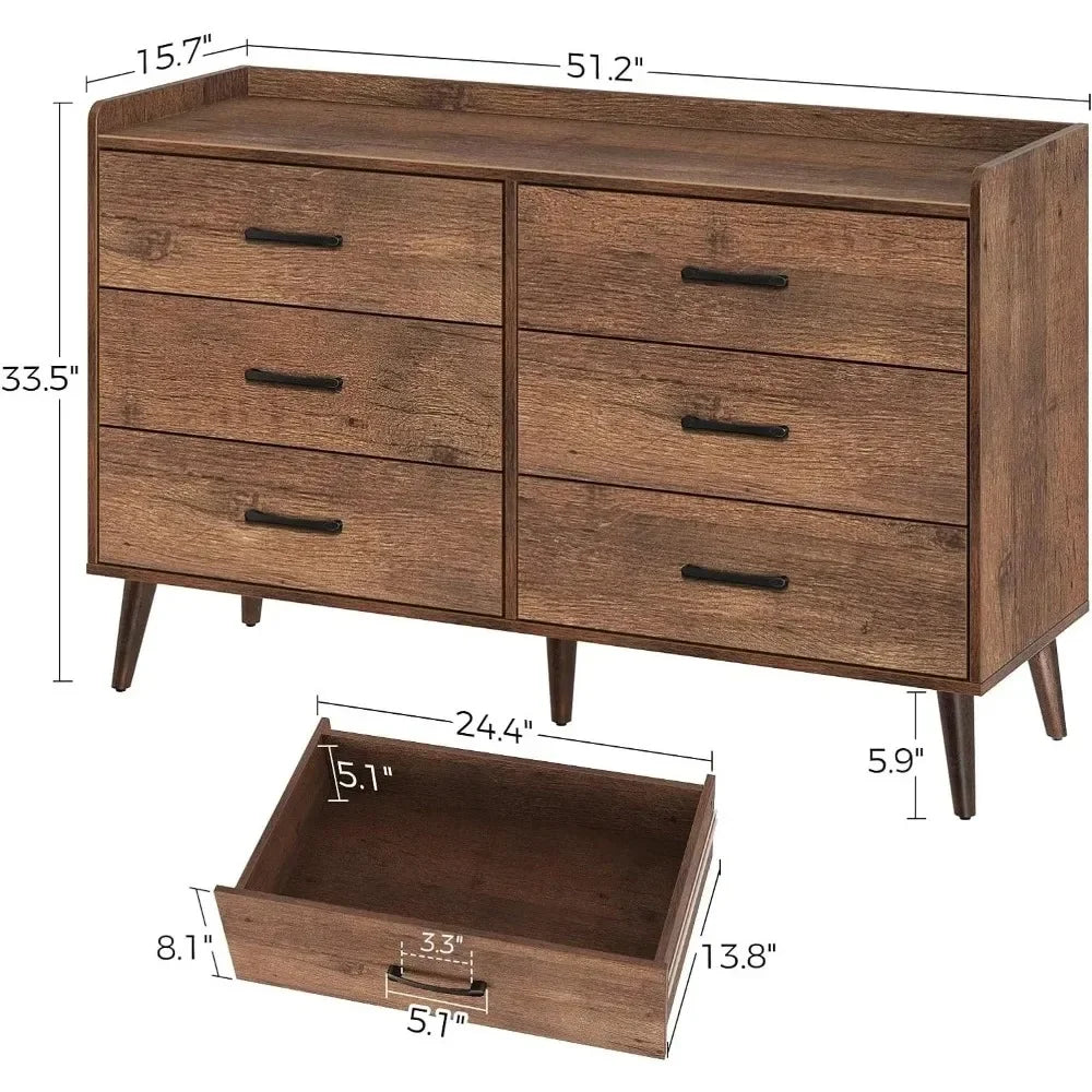 ADELAIDE Modern 51.2'' Wooden Dresser with 6 Drawers & Foldable Dividers