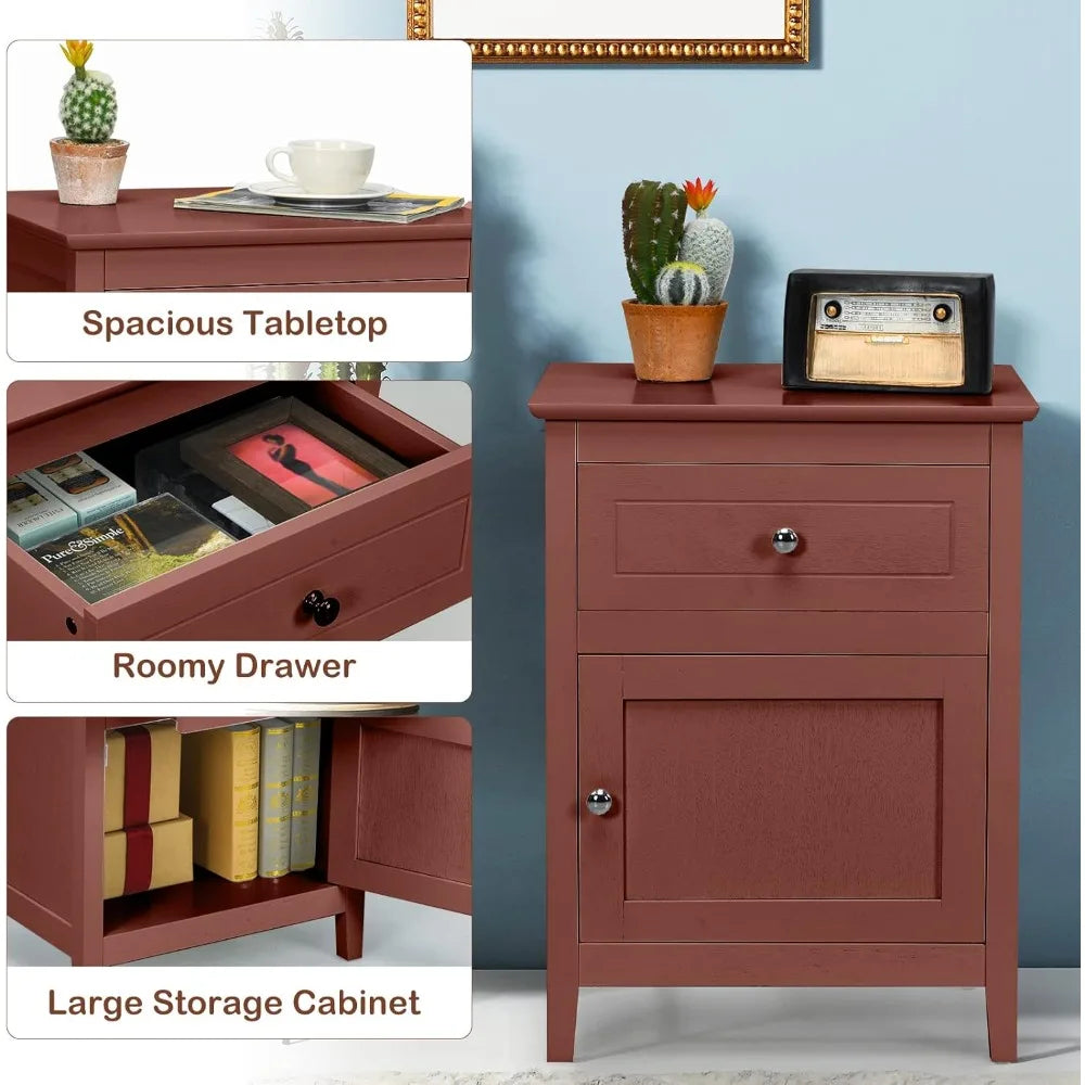 CELINE Modern Wooden Nightstand Set – 19" Wide Bedside Table with Drawer & Cabinet