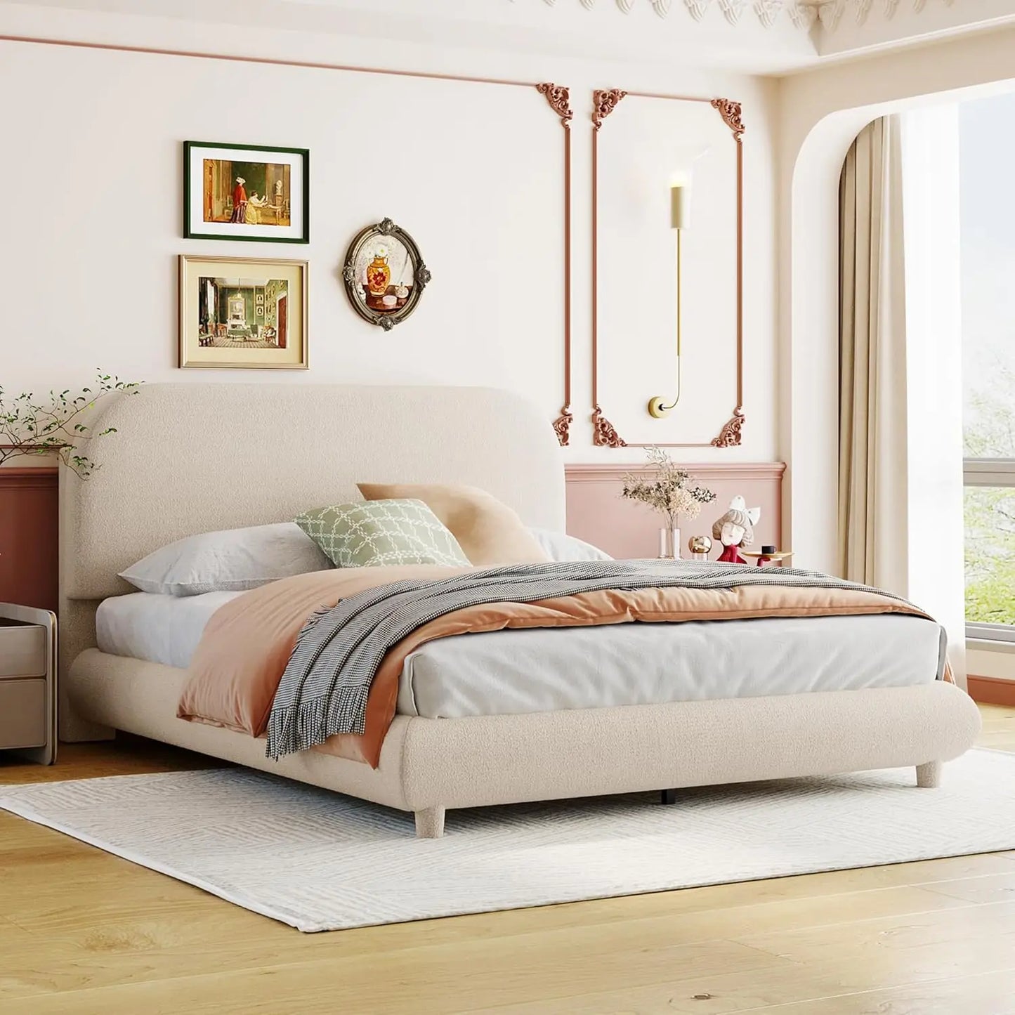 OLIVIA Elegant Modern Upholstered Platform Bed Frame | Queen Size 64.4" Wide Fabric Bed