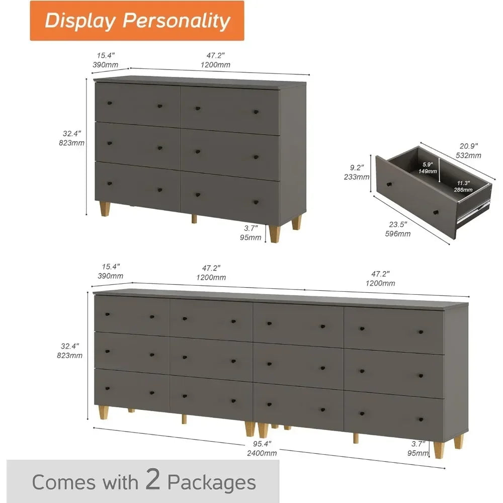 LILA Modern Minimalist 12-Drawer Dresser Chest - 47.2'' Wide Bedroom Storage Organizer