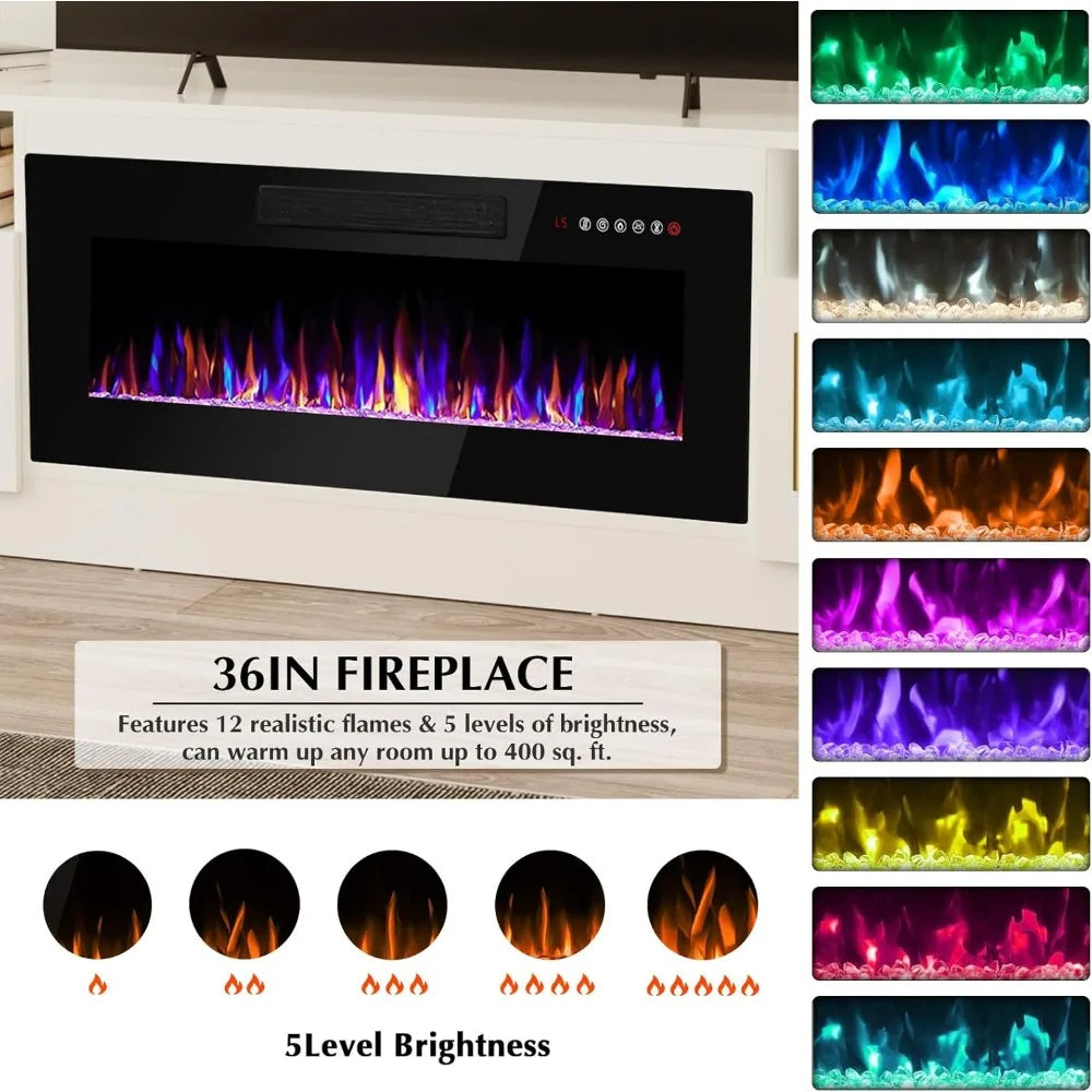 AARON Fireplace LED Entertainment Center, Media TV Console - 70" W