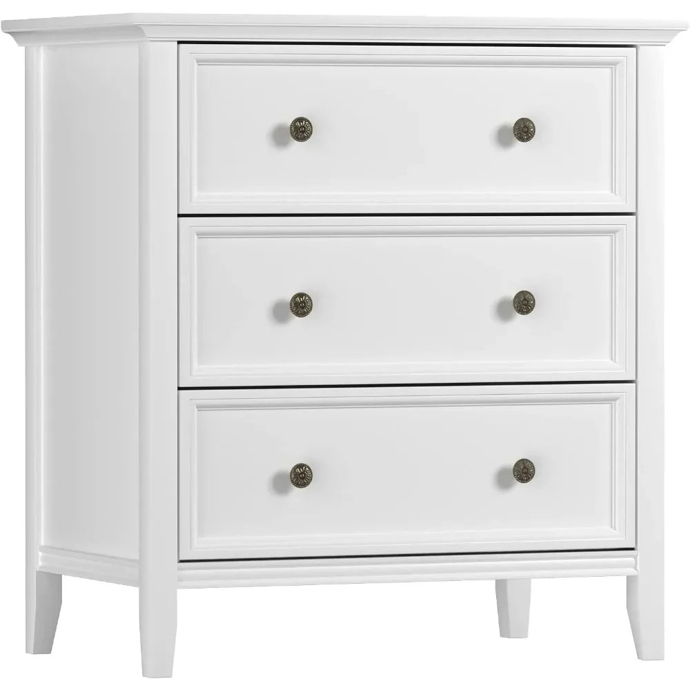 MYA Modern Farmhouse Nightstand with 3 Drawers & Charging Station - 27.6'' Wide