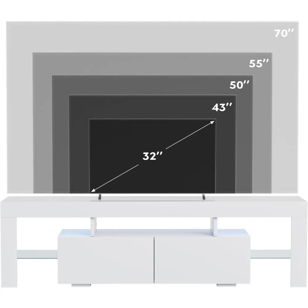 TV Stand with LED Lights, Modern Entertainment Center Media and Open Shelf Console Table Storage Desk with 1 Drawer