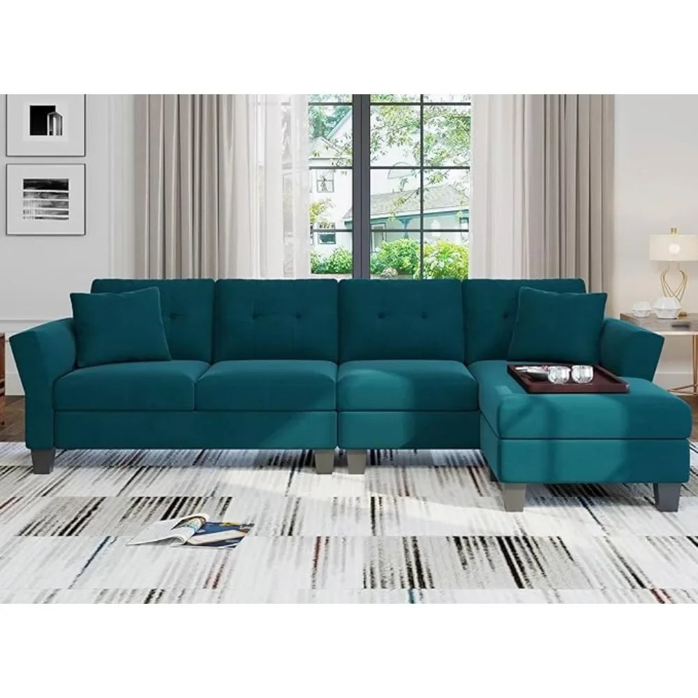 PAUL Modern Velvet Convertible L-Shaped Sectional Sofa – 4-Seater Couch with Chaise | 106.3"W