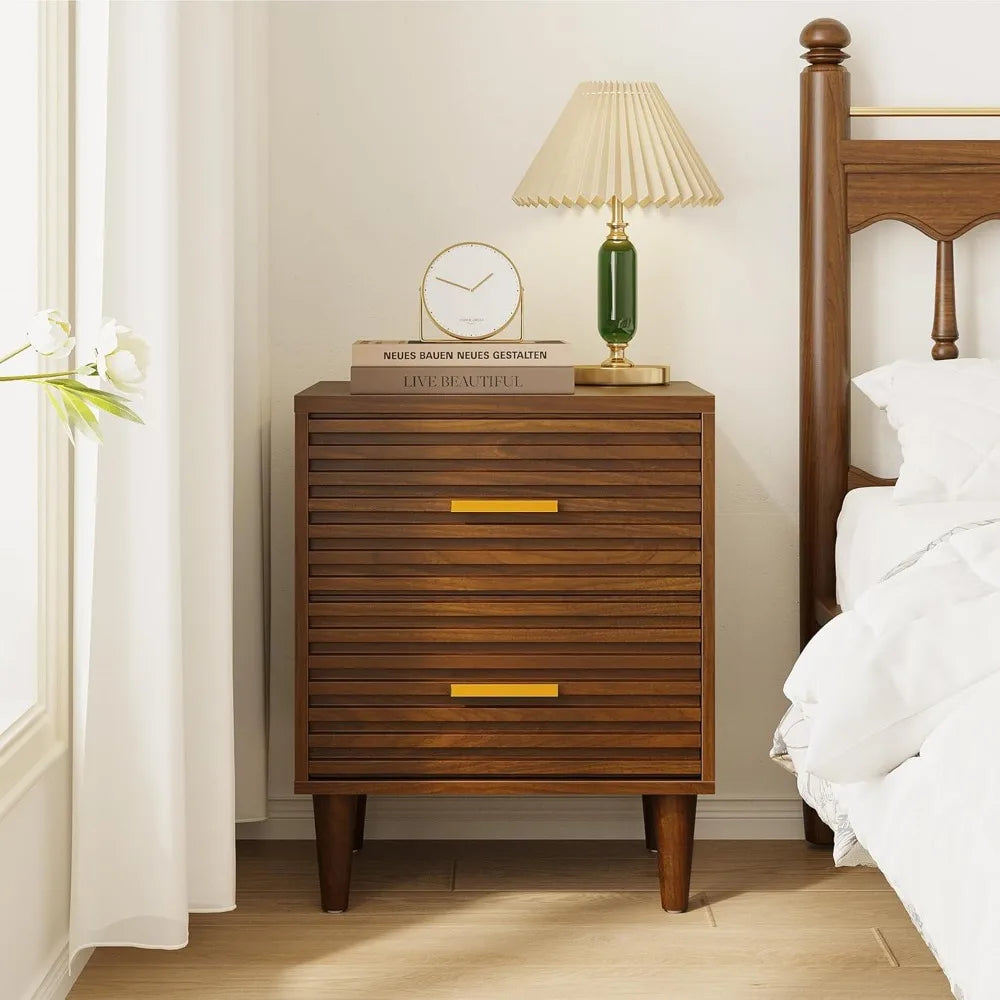 FATIMA Modern Wooden Nightstands - 19" Wide, Set of 2 with Storage Drawers