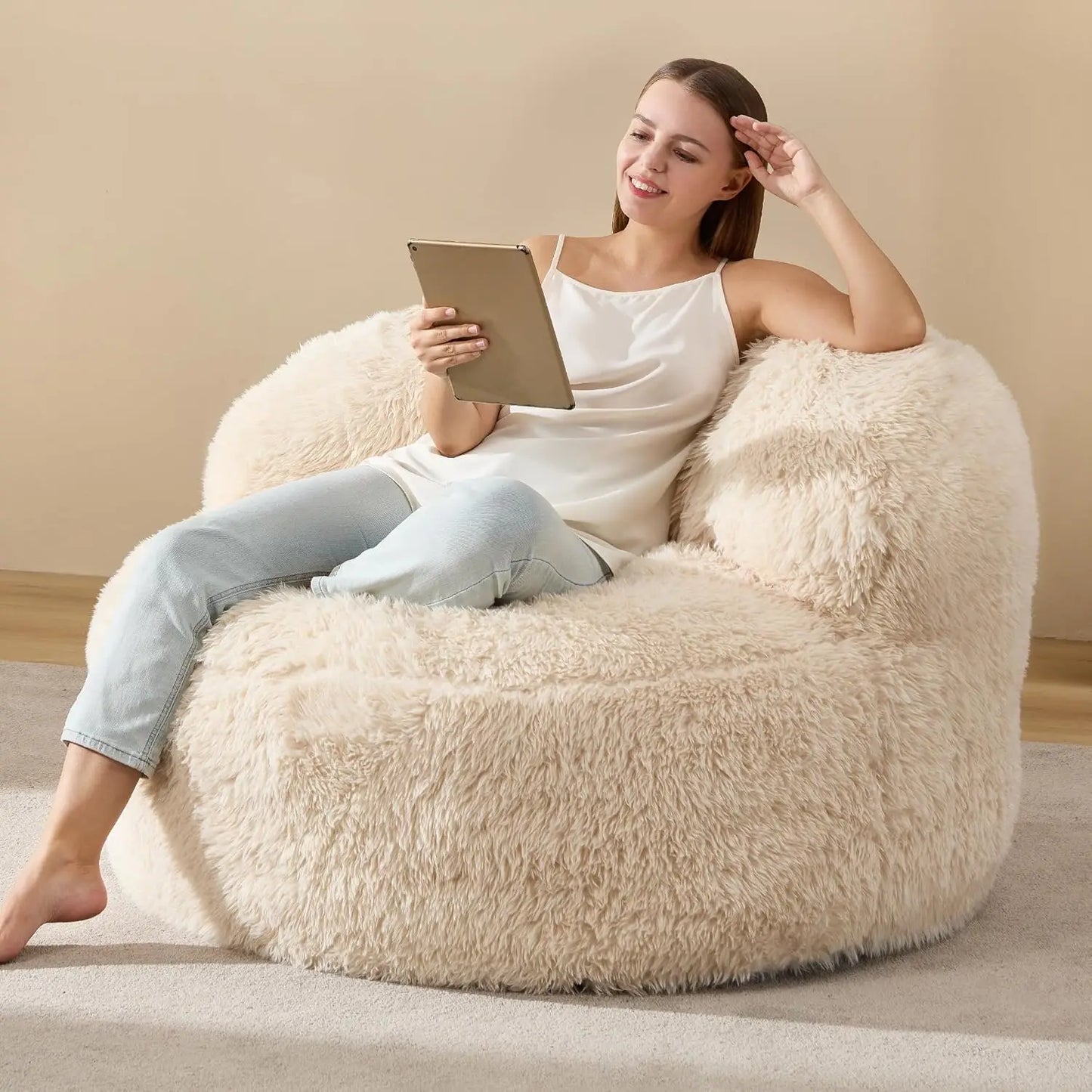 KIRA Modern Faux Fur Bean Bag Chair – Lounge Sofa Style | 39.6'' W