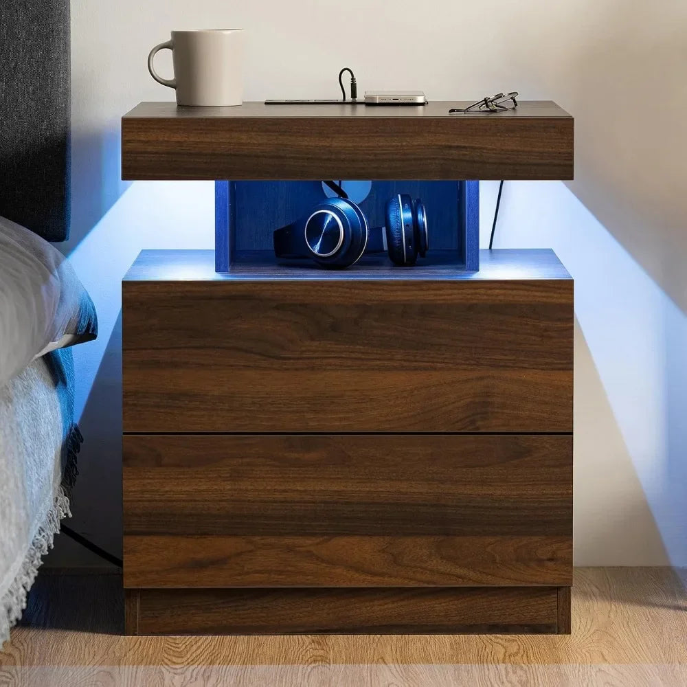 KENDALL Modern Bedside Table with Wireless Charging & USB Ports