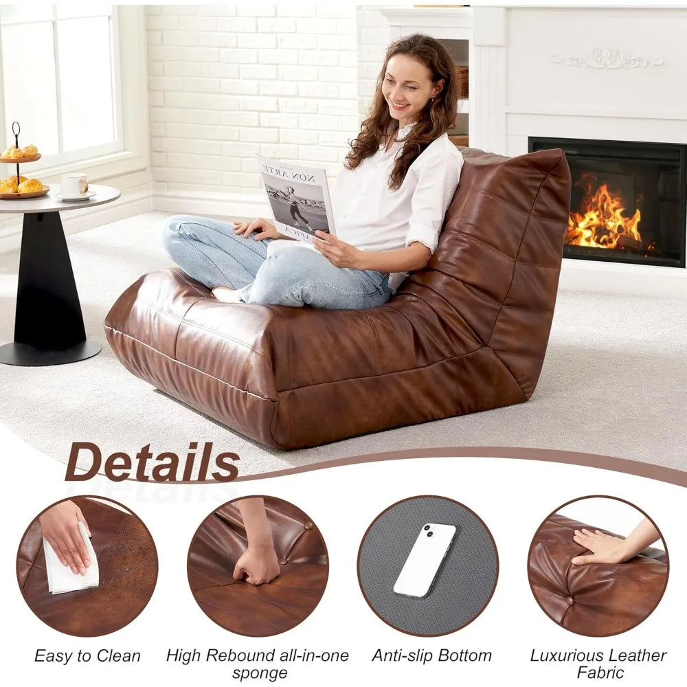 CHARLI Caterra 38'' Faux Leather Bean Bag Sofa – Mid-Century Lounger Style
