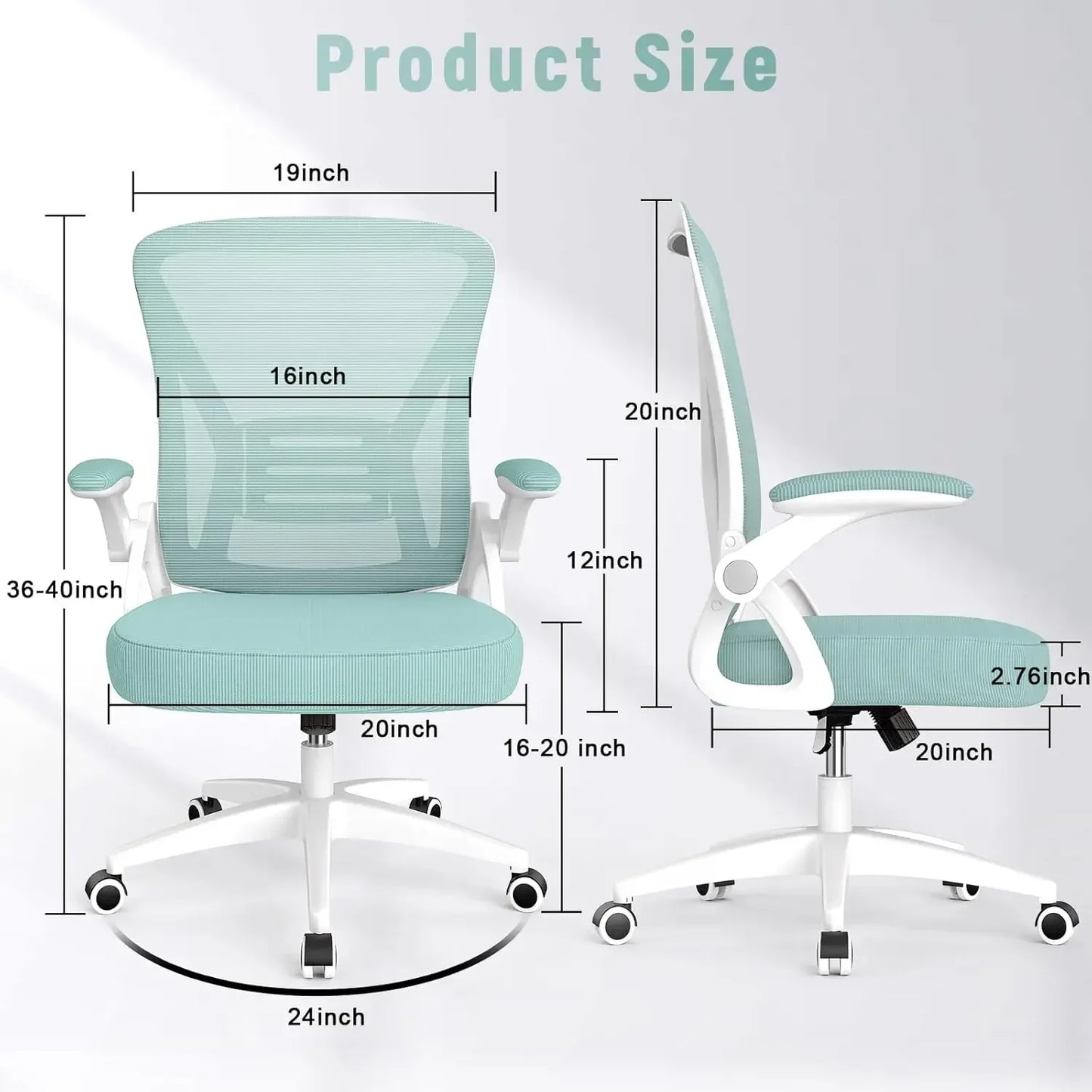 DJIBOUTI Ergonomic Office Chair with Adjustable Height Lumbar Support - 24" W