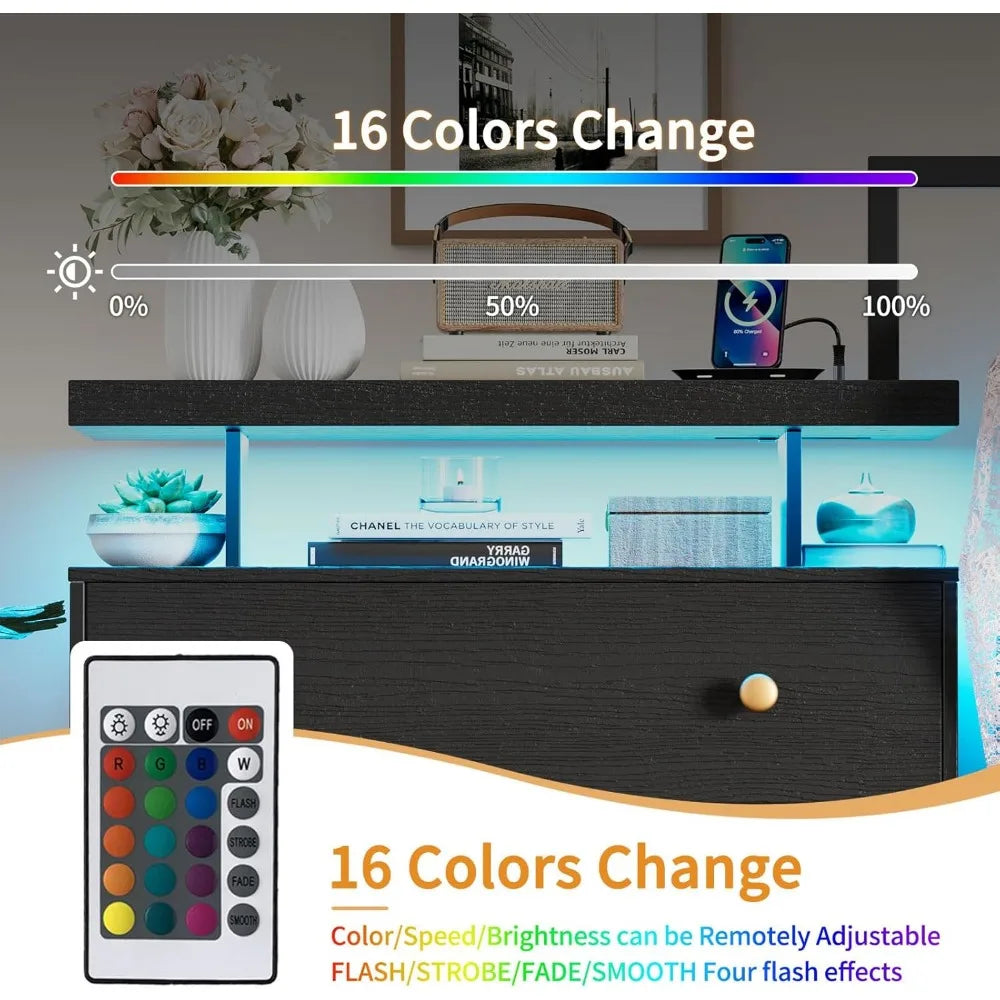 LILLY Modern LED 5-Drawer Dresser with Hanging Rack & Charging Station