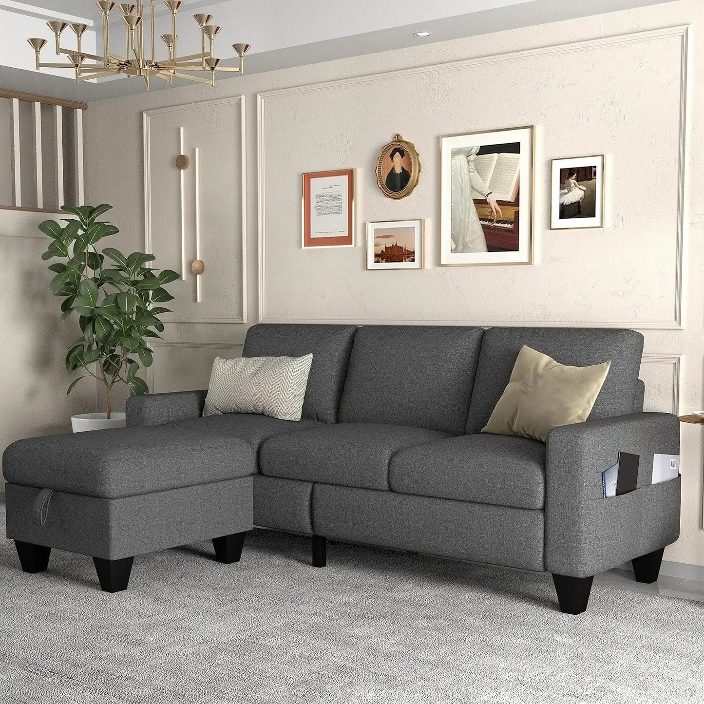 MADELINE Modern Minimalist L-Shaped Convertible Sofa Set - 78"W