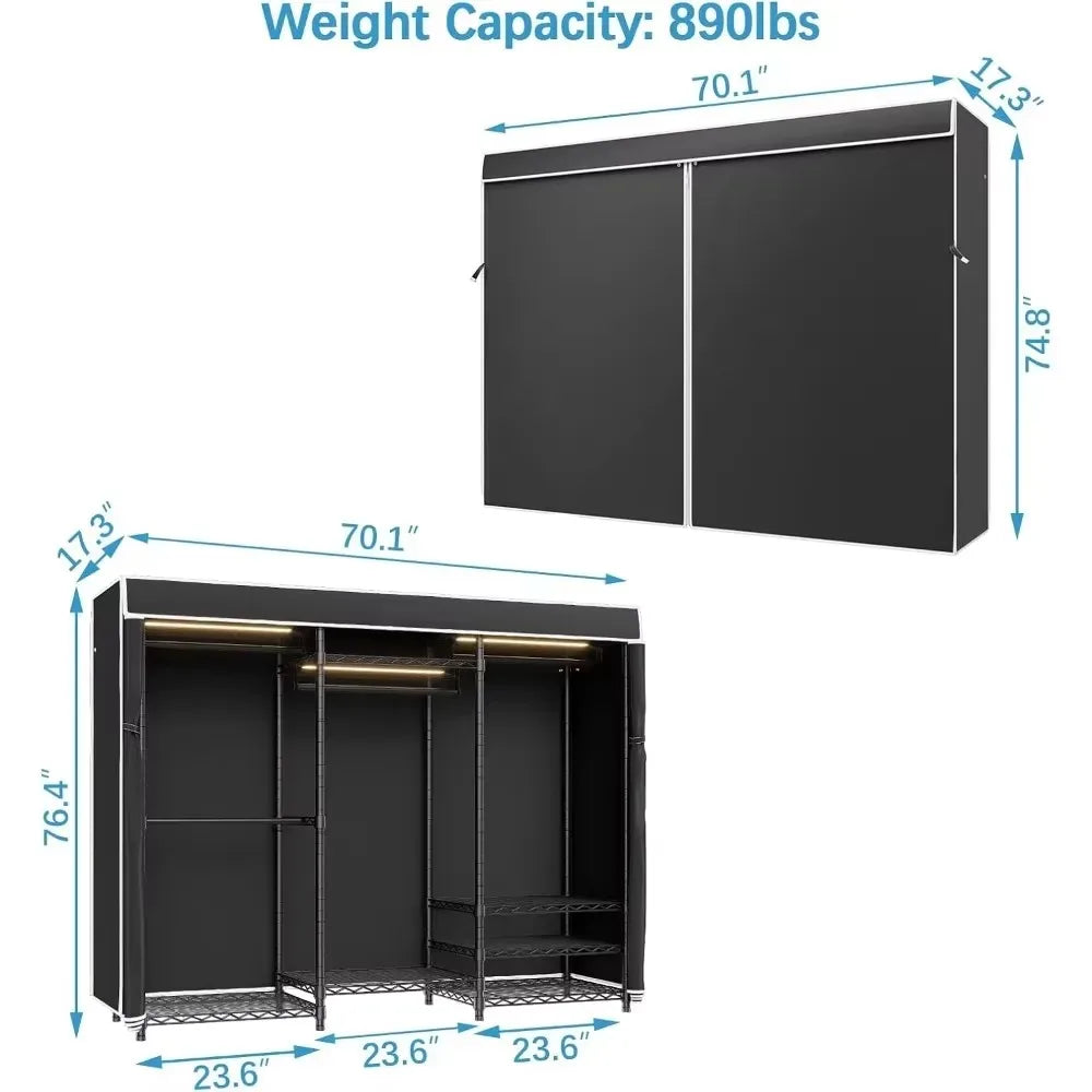 MICHELLE Wardrobe Rack – Metal Portable Closet Organizer with Cover & Adjustable Shelves