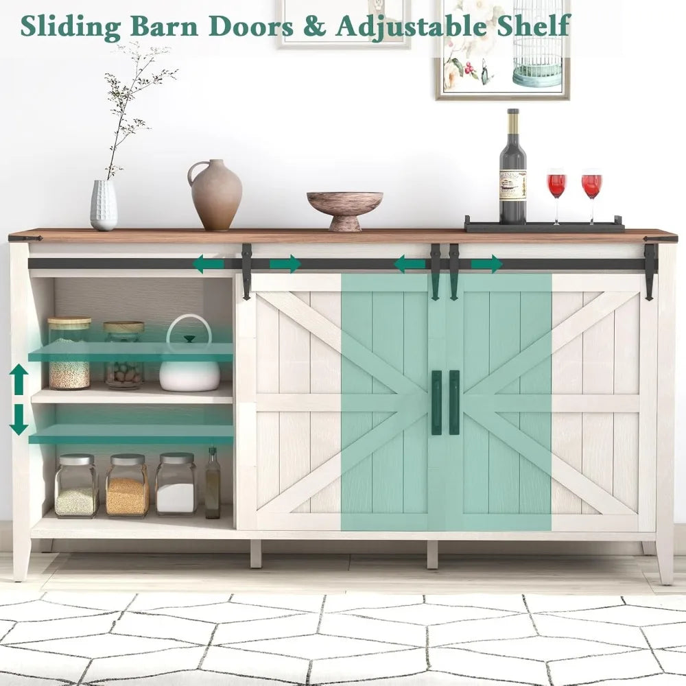 HARMONY Rustic Farmhouse Sliding Barn Door Dresser - 60" Wide Wooden Storage Chest with 4 Drawers