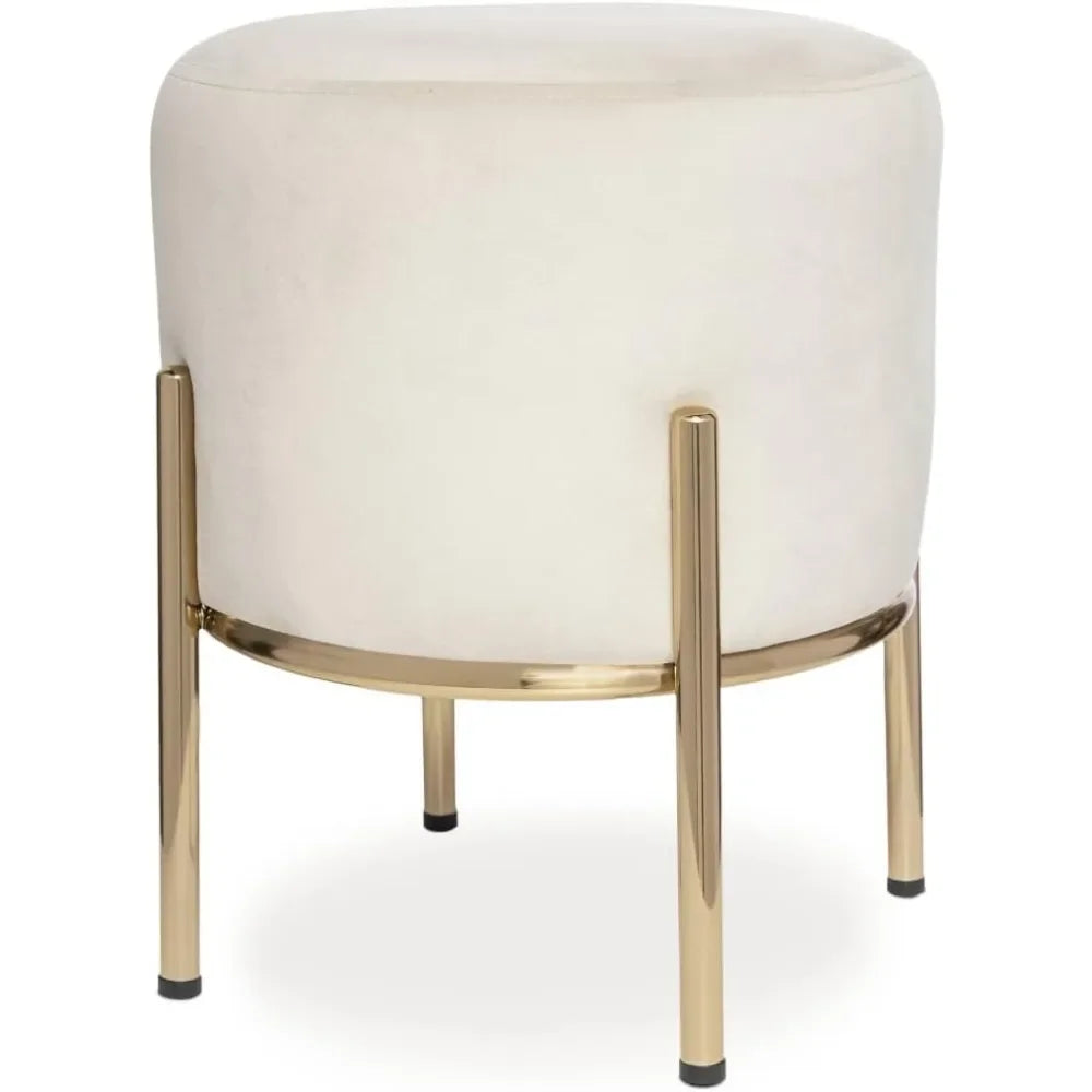 ZACHARY Upholstered Round Ottoman with Gold Metal Legs –14x17 W