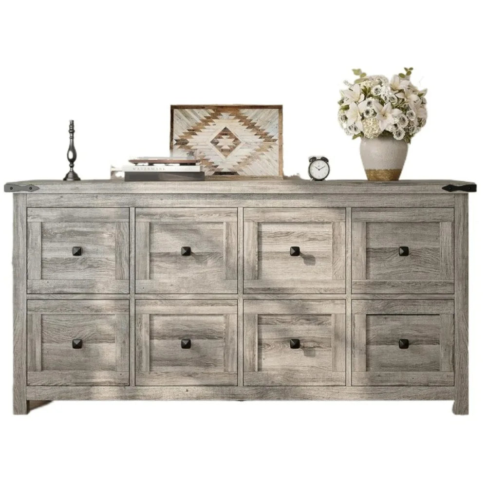 LILITH Rustic Farmhouse 8-Drawer Dresser - 59.1" Wide Wooden Chest of Drawers