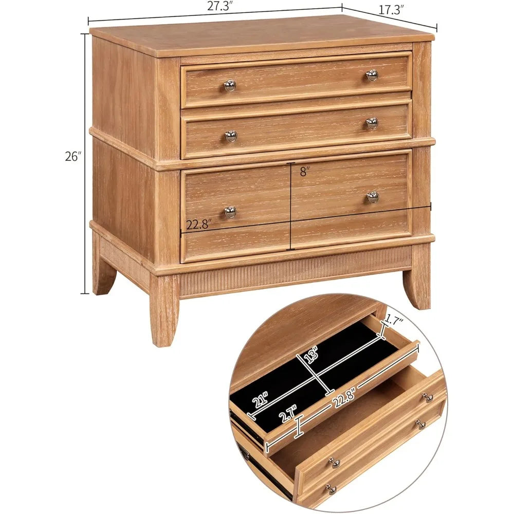 EMORY Rustic 3-Drawer Solid Wood Nightstand - 27.3" Wide Bedside Table with Storage