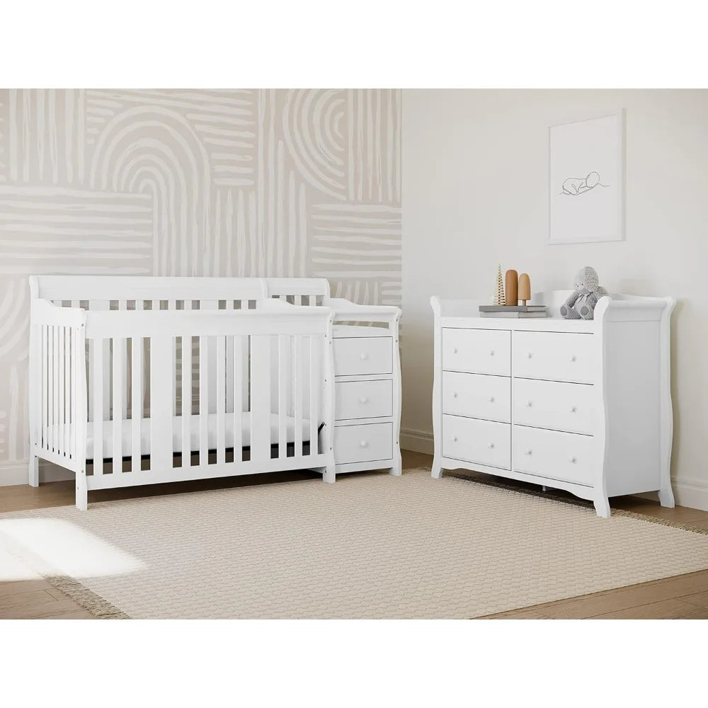 VERA Avalon Classic Sleigh 6-Drawer Dresser – White Wooden Chest for Nursery