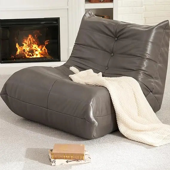 CHARLI Caterra 38'' Faux Leather Bean Bag Sofa – Mid-Century Lounger Style