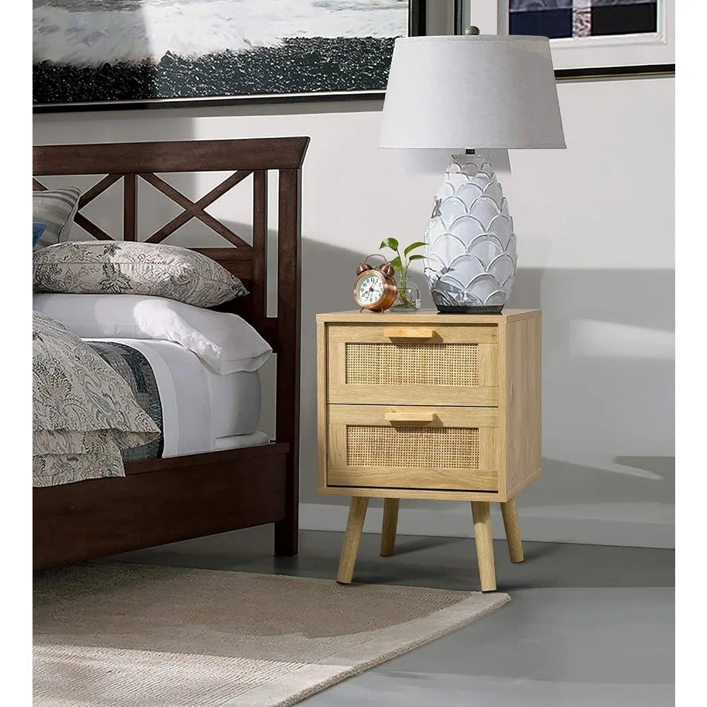 ELAINE Mid-Century Rattan Nightstand Set of 2 - 15.75''