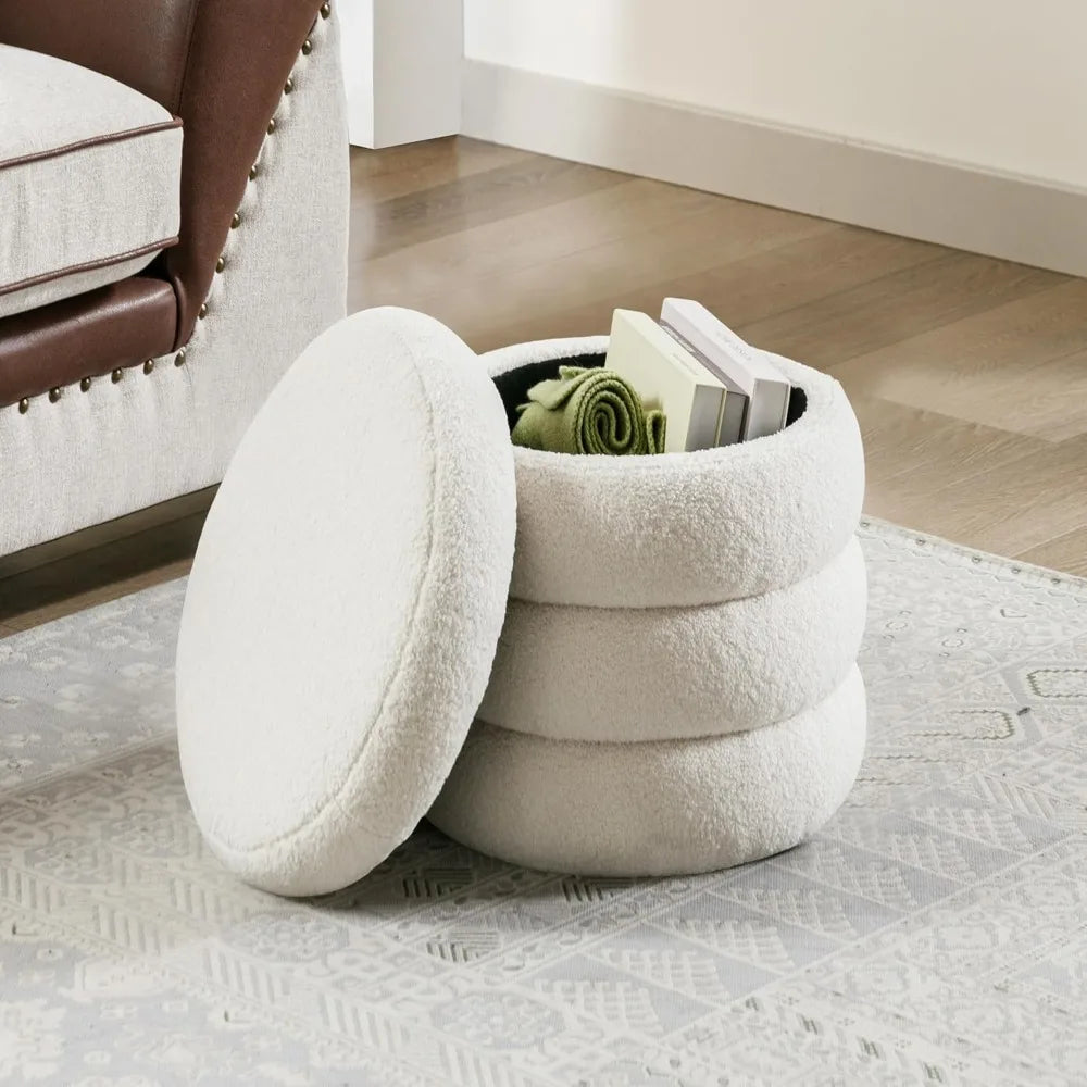 DOMINIC Off-White Minimalist Modern Ottoman Foot Rest – 16 Inch Wide