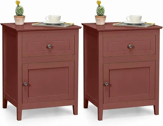 CELINE Modern Wooden Nightstand Set – 19" Wide Bedside Table with Drawer & Cabinet