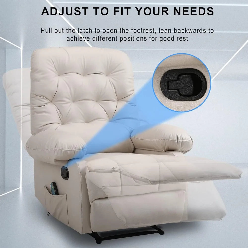 PENELOPE Manual Massage Recliner Chair with Heat, Tufted Fabric- 35.04" W