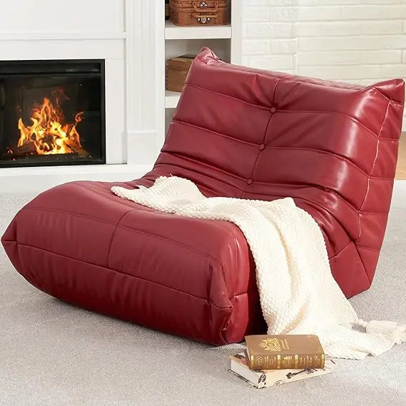 CHARLI Caterra 38'' Faux Leather Bean Bag Sofa – Mid-Century Lounger Style
