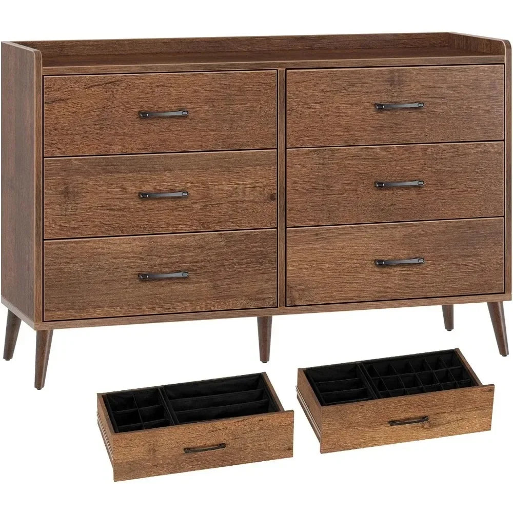 ADELAIDE Modern 51.2'' Wooden Dresser with 6 Drawers & Foldable Dividers