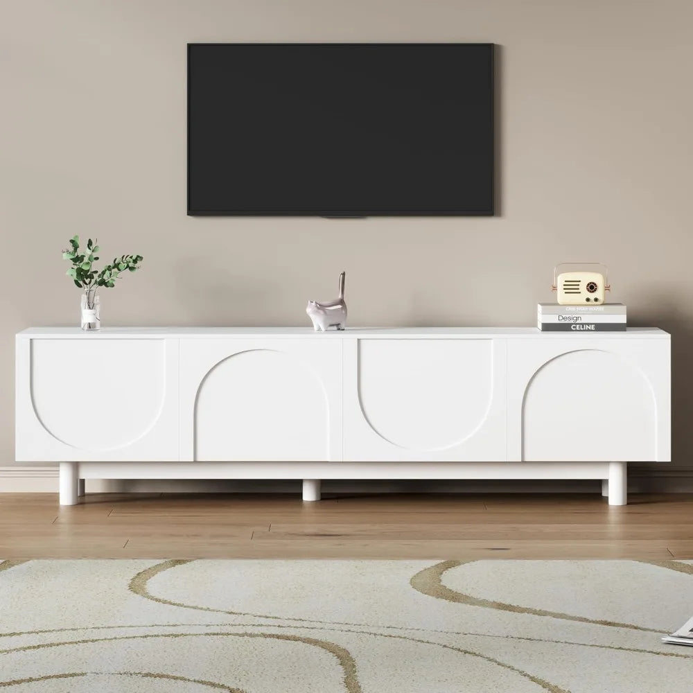 TV Cabinet.Modern TV Stand for 80"+ TV, 70" Wood TV Console with Arched Doors, Arch Entertainment Center with 2 Storage Cabinets