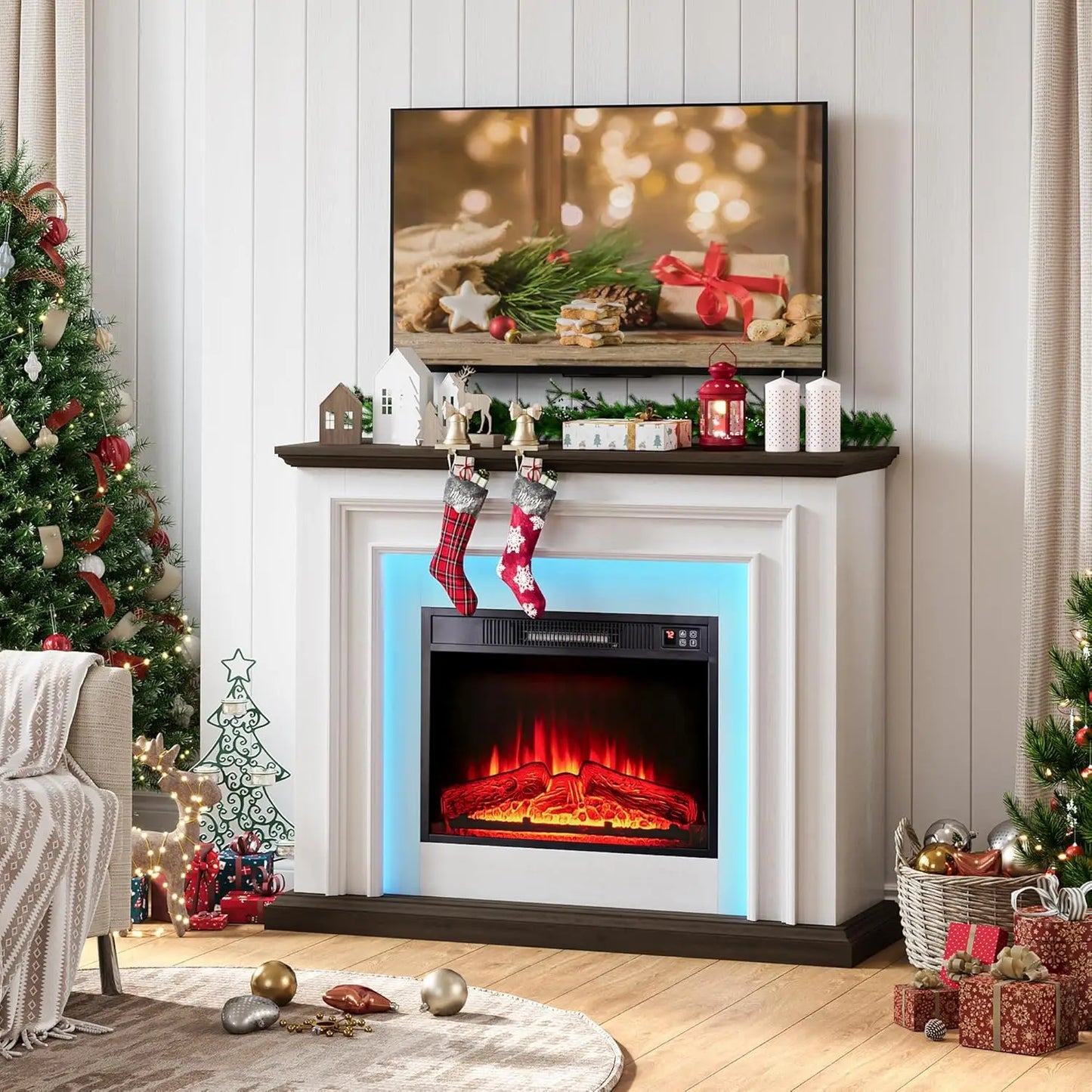 72" Fireplace Modern Entertainment Center with Storage, Delicate Three-Dimensional Molding with Remote Control for Living Room
