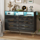 TALIA Modern High-Gloss LED Dresser – 6 Drawer Storage Chest with Open Shelves | 47.2'' W