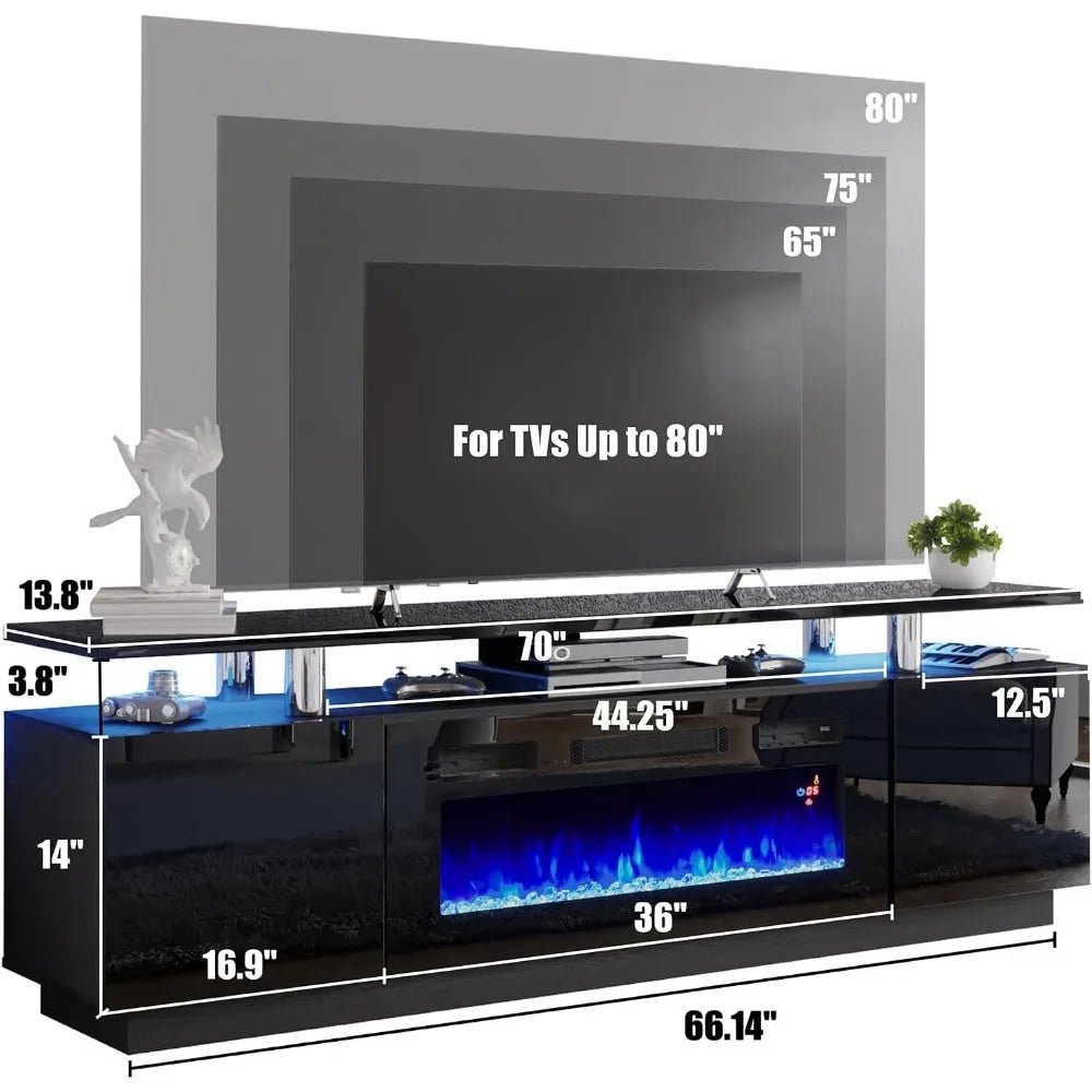 SCARLETT Modern Fireplace TV Stand, LED Entertainment Center - 70" W