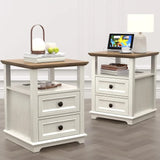 ALAYNA Rustic End Table with Charging Station & Storage Drawers