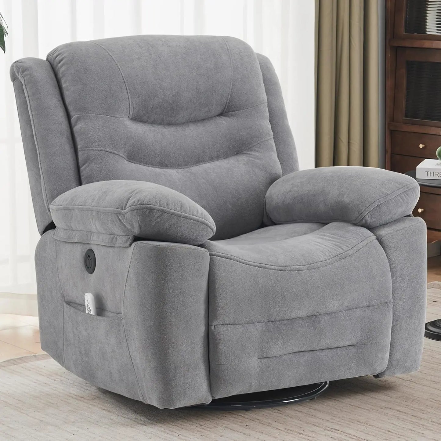 XAVIER Large Power Swivel Rocker Recliner with Massage & Heat, USB Port- 36.2" W