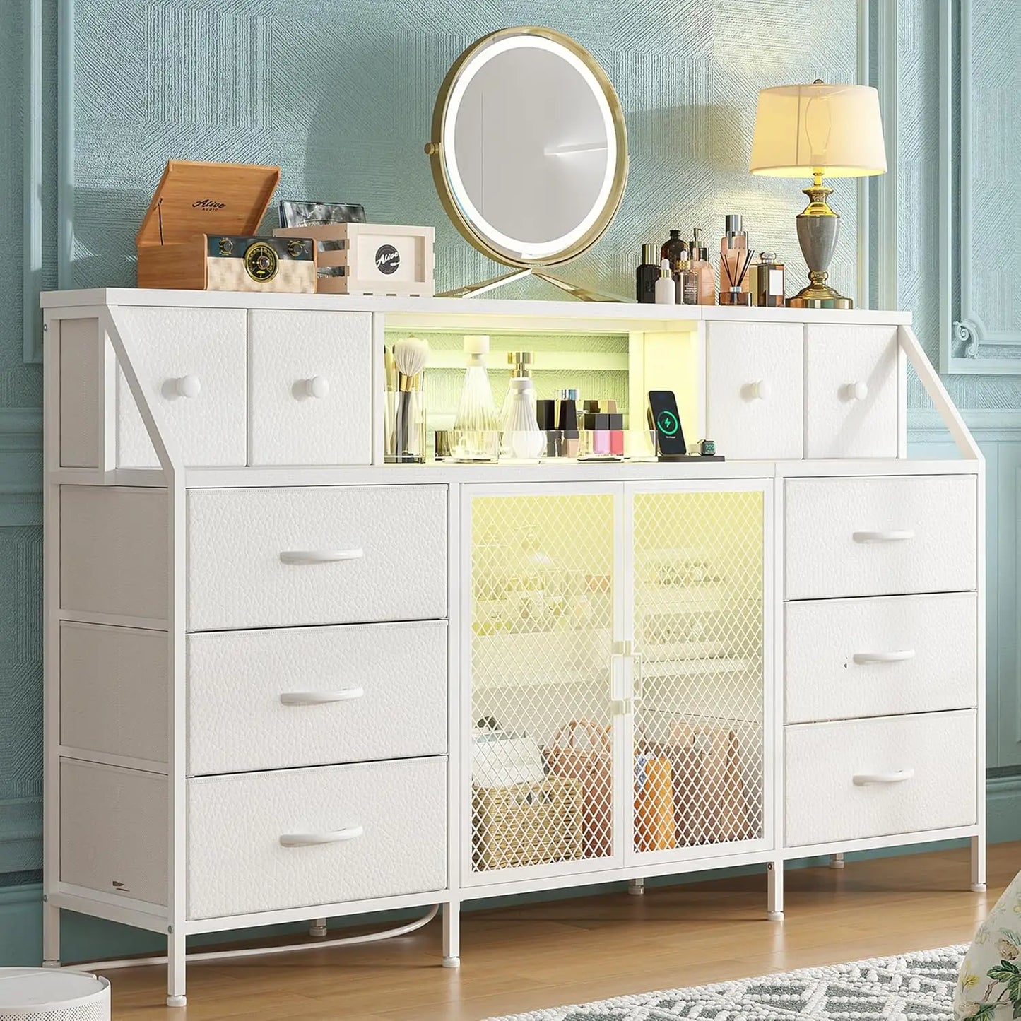 DELANEY Modern Dresser with LED & Power Outlets - Storage Chest for Bedroom & Living Room