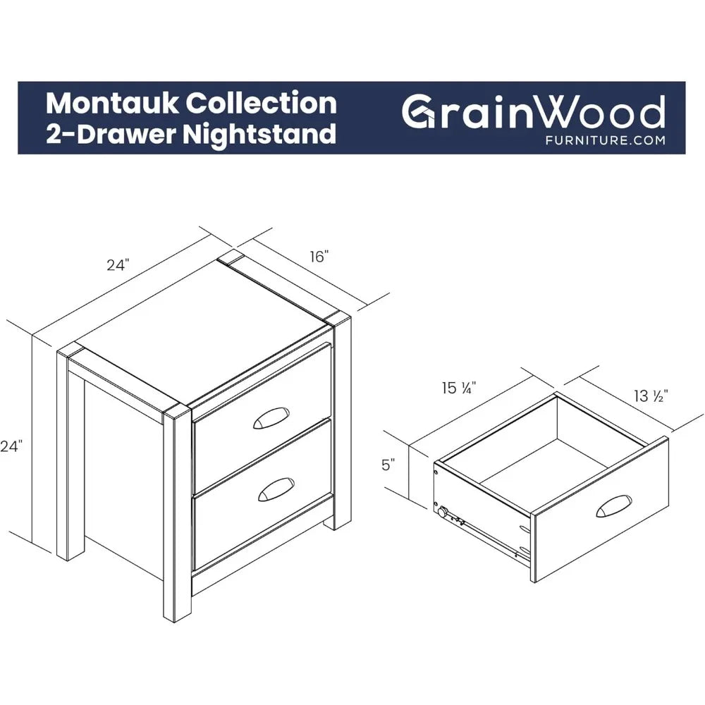 ITZEL Montauk Rustic 2-Drawer Solid Wood Nightstand - 24'' W