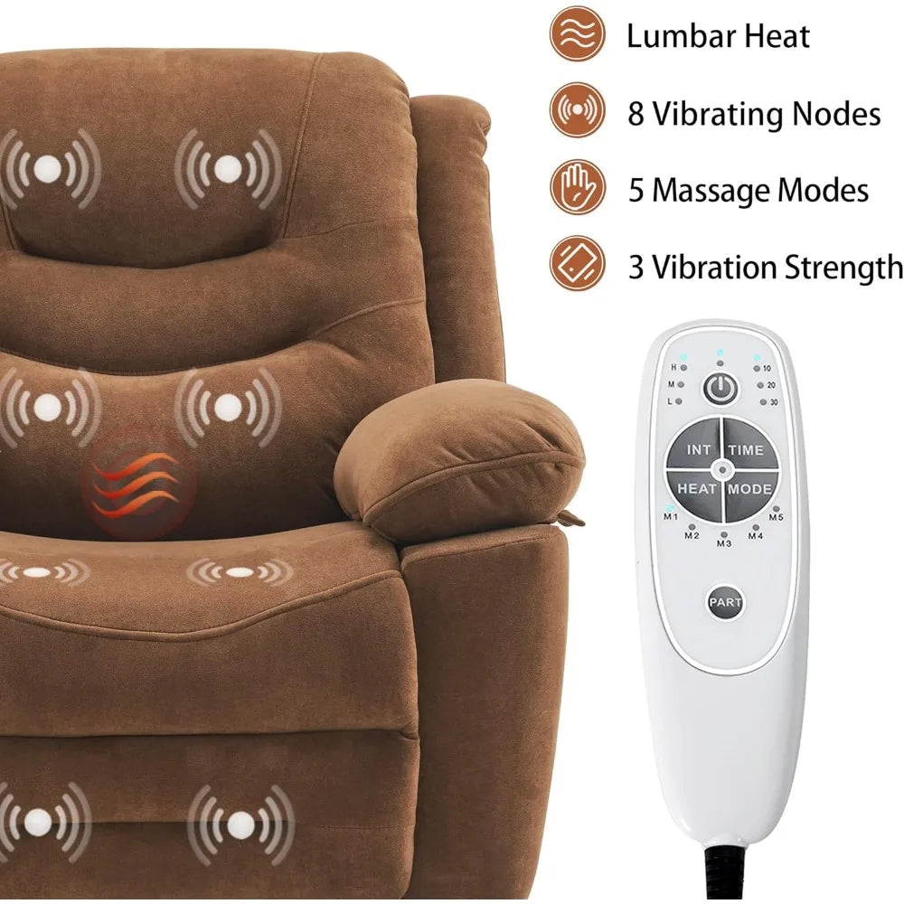XAVIER Large Power Swivel Rocker Recliner with Massage & Heat, USB Port- 36.2" W