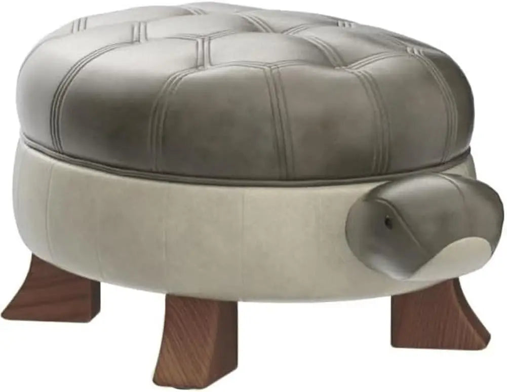 SADIE Turtle Upholstered Ottoman Pouf – Modern Faux Leather Foot Stool–15.7" W