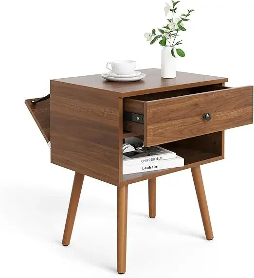 MYLAH Mid-Century Hidden Compartment Nightstand - 17.9'' Wide Bedside Table with Storage Drawer